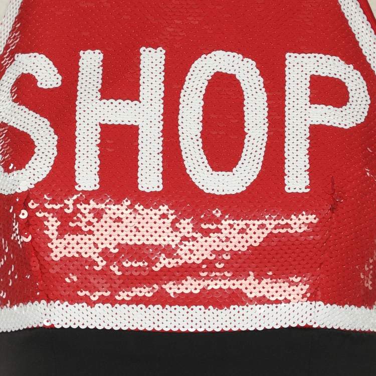 Pre Owned Moschino Couture Black/Red Satin and Sequin Bodycon Dress S