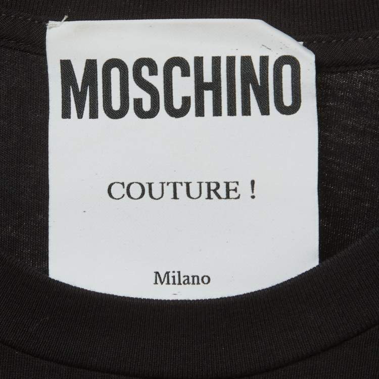 Pre Owned Moschino Couture Black Printed Jersey T-Shirt L