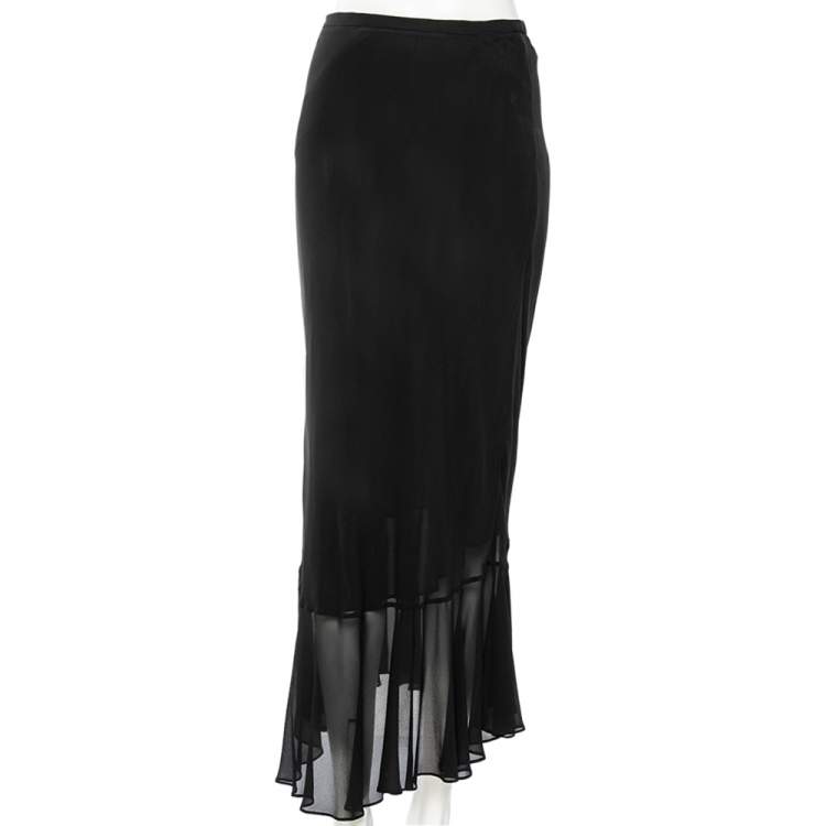 Pre Owned Moschino Couture Black Chiffon Flared Hem Maxi Skirt M