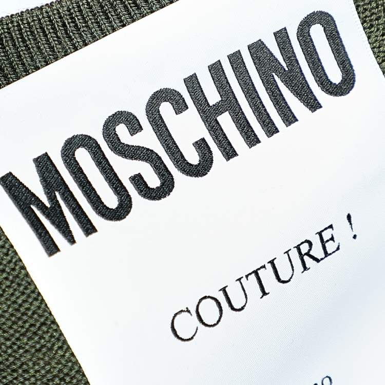 Pre Owned Moschino Couture Green Wool Knit Floral Printed Ruffle Hem Mini Dress L