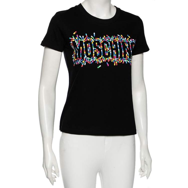 Pre Owned Moschino Couture Black Capsule Logo Printed Cotton T-Shirt S