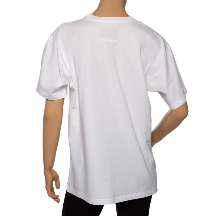Pre Owned Moschino Couture White Logo Embroidered Cotton Oversized T-Shirt XS