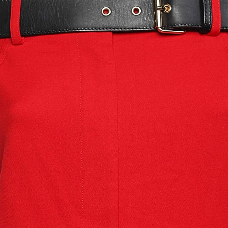 Pre Owned Moschino Red Wool Off shoulder Belted Detail Playsuit M