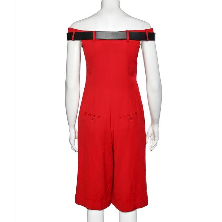 Pre Owned Moschino Red Wool Off shoulder Belted Detail Playsuit M
