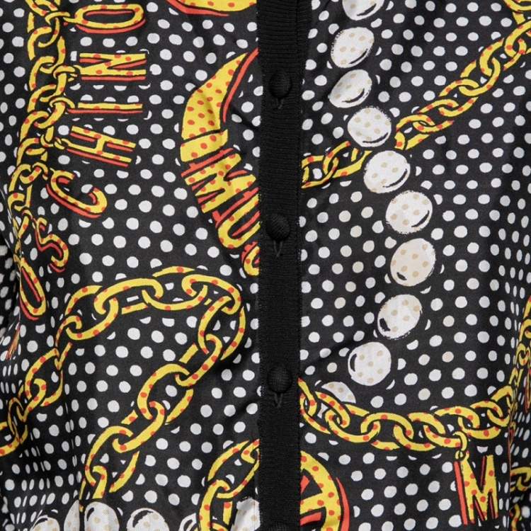 Pre Owned Moschino Couture Multicolored Polka Dotted Chain Print Crepe & Knit Cardigan S