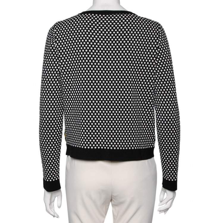 Pre Owned Moschino Couture Multicolored Polka Dotted Chain Print Crepe & Knit Cardigan S