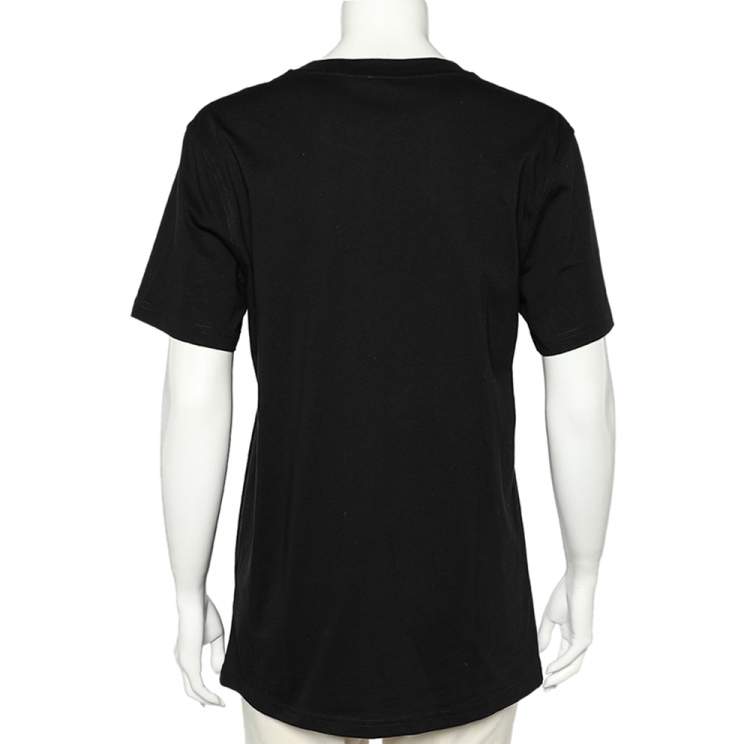 Pre Owned Moschino Couture Black Printed Cotton Crewneck T-Shirt L