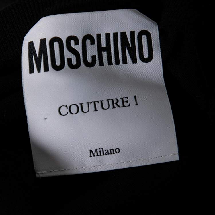 Pre Owned Moschino Couture Black Logo Intarsia Knit & Embroidered Crewneck Sweater M