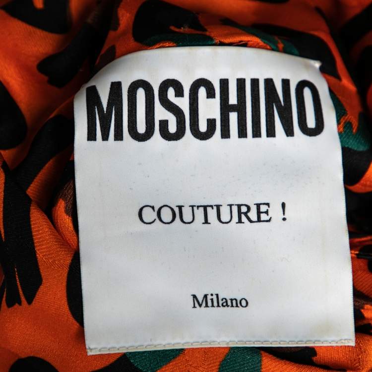 Pre Owned Moschino Couture Orange Printed Silk Neck Tie Detail Shirt L