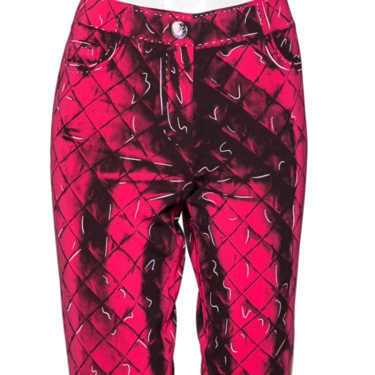 Pre Owned Moschino Couture Pink Printed Crepe Side Zip Detailed Trouser M