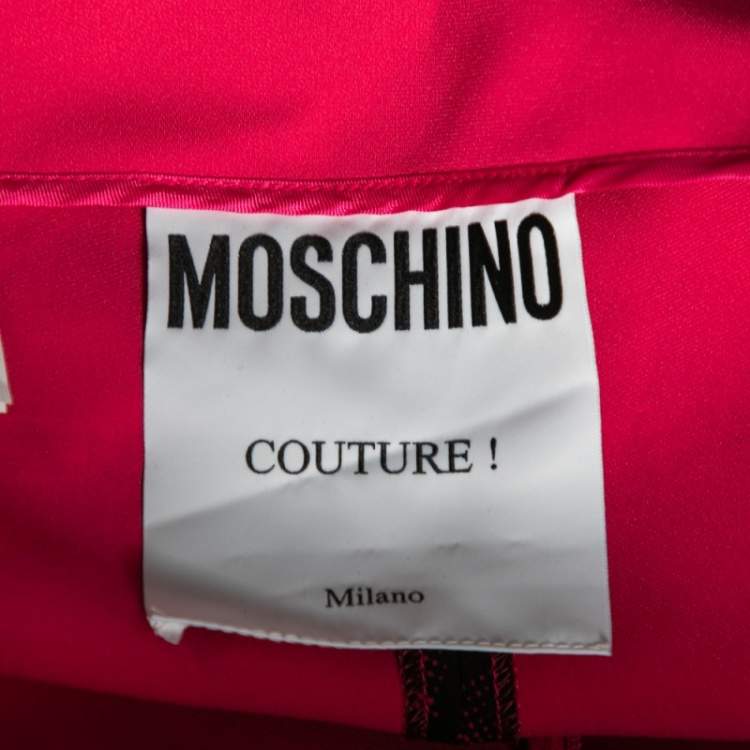 Pre Owned Moschino Couture Pink Printed Crepe Side Zip Detailed Trouser M