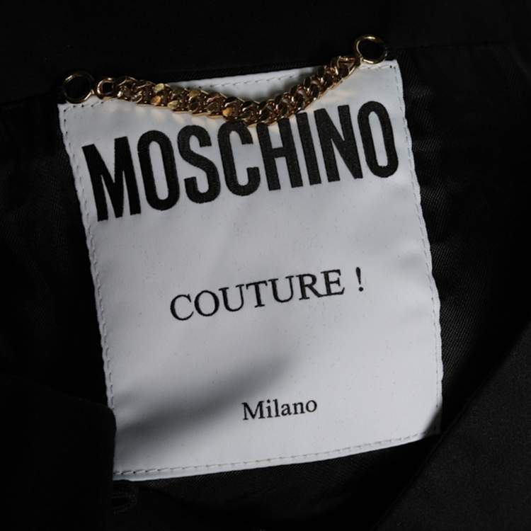 Pre Owned Moschino Couture Black Poplin Logo Charms Cropped Jacket S