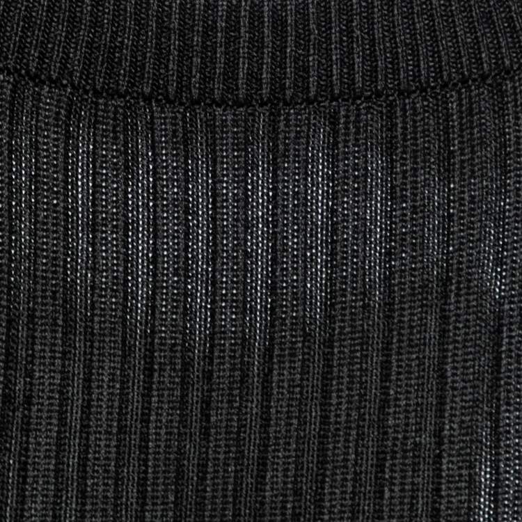 Pre Owned Moschino Couture Black Knit Fringe Detailed Hem Midi Skirt M