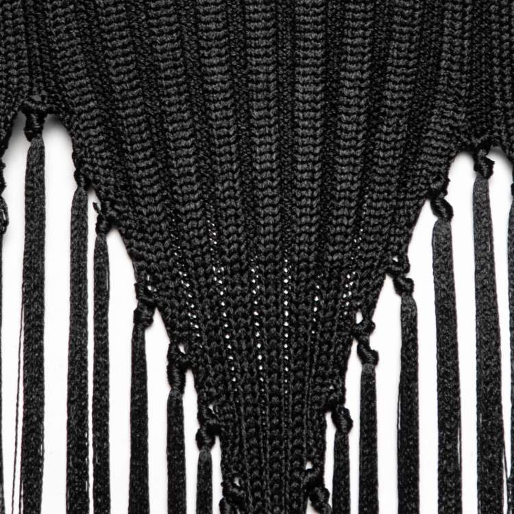 Pre Owned Moschino Couture Black Knit Fringe Detailed Hem Sleeveless Tank Top M