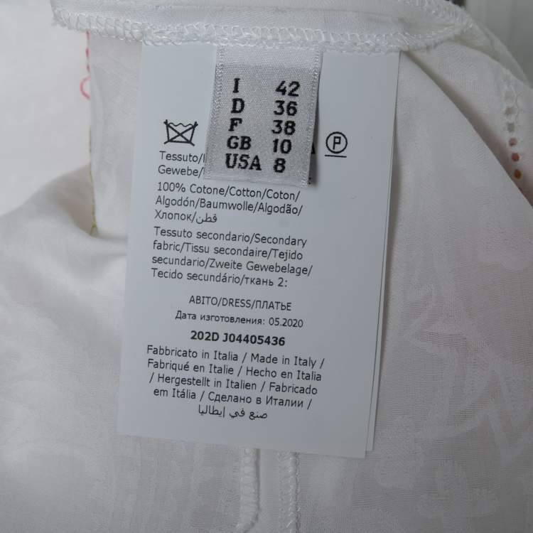 Pre Owned Moschino Couture White Cotton Floral Embroidered High-Low Dress M