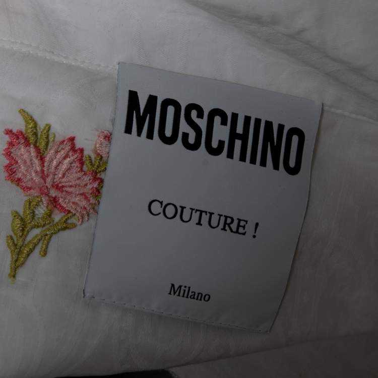Pre Owned Moschino Couture White Cotton Floral Embroidered High-Low Dress M