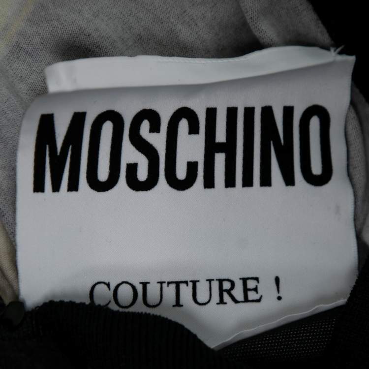 Pre Owned Moschino Couture Black/Yellow Logo Printed Cotton Zip Front Jacket M