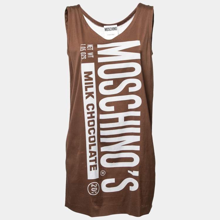 Pre Owned Moschino Couture Brown Logo Printed Dress M