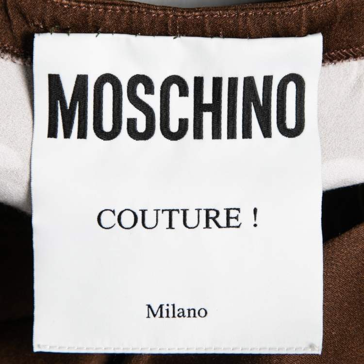 Pre Owned Moschino Couture Brown Logo Printed Dress M