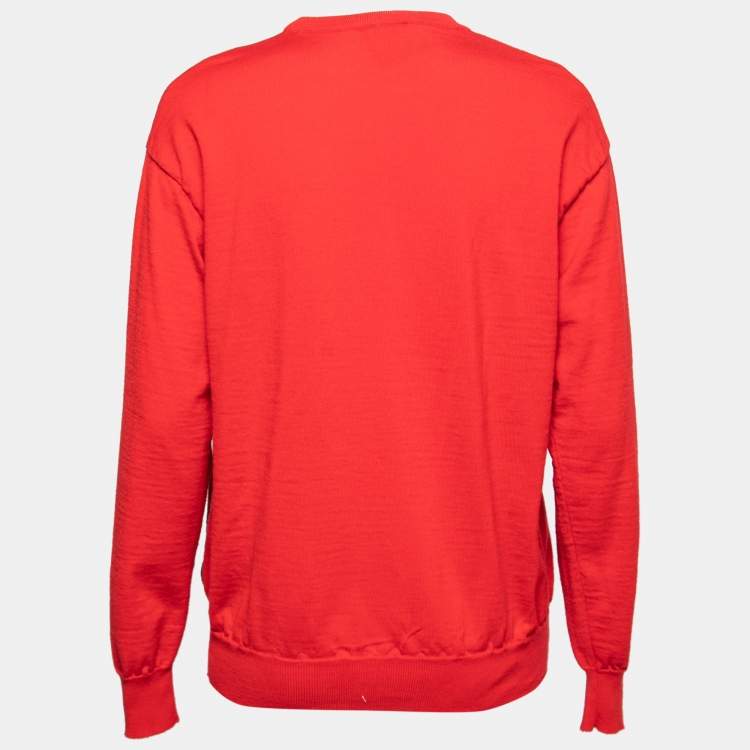 Pre Owned Moschino Couture Red Virgin Wool Crewneck Sweater S