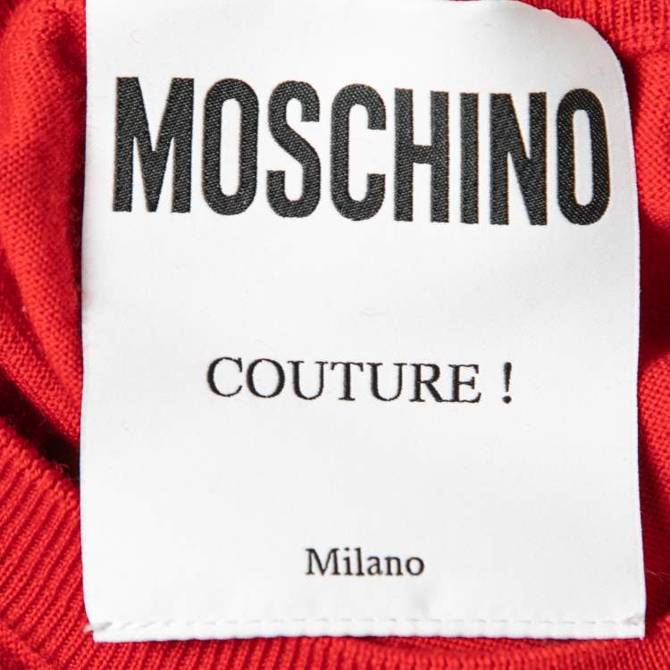 Pre Owned Moschino Couture Red Virgin Wool Crewneck Sweater S