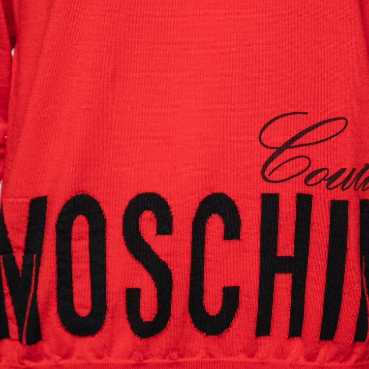 Pre Owned Moschino Couture Red Virgin Wool Crewneck Sweater S