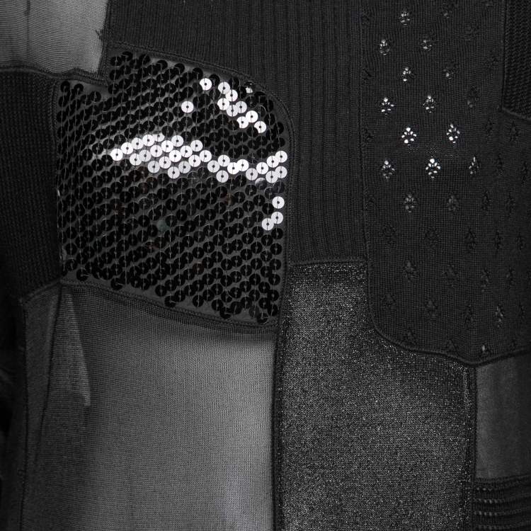 Pre Owned Moschino Couture Black Wool Patchwork Detail Knit Top M