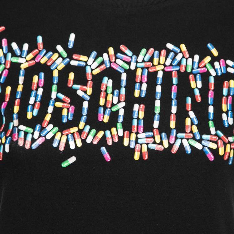 Pre Owned Moschino Couture Black Capsule Logo Print Cotton T-Shirt XS