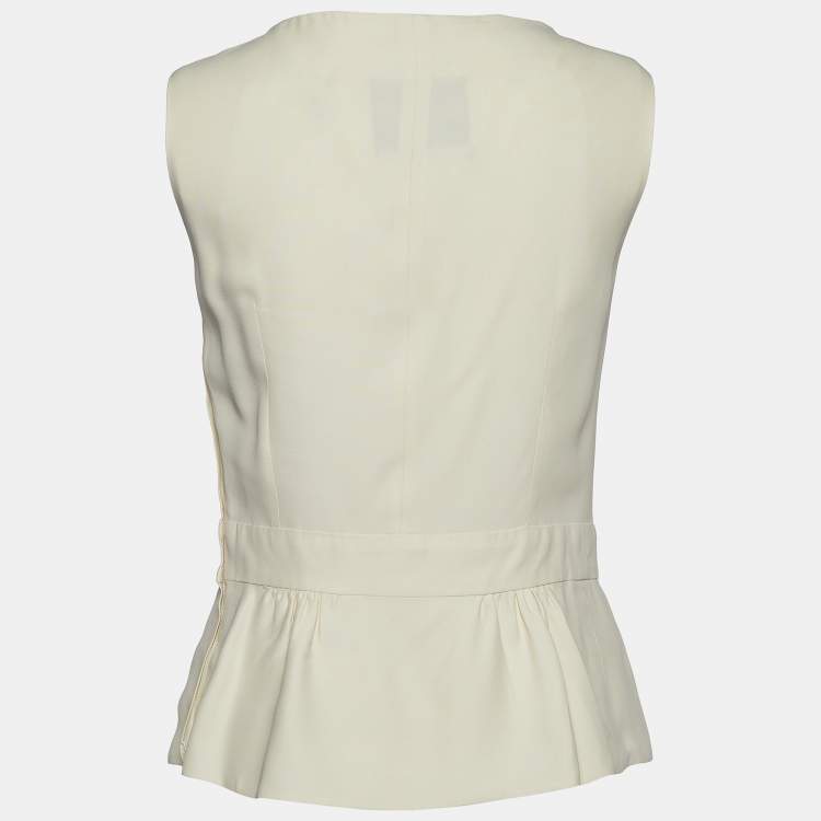 Pre Owned Moschino Couture Cream Crepe Bow Detail Button Front Top M