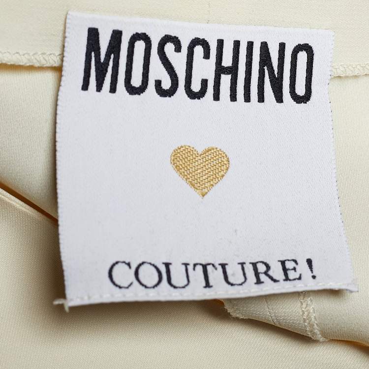 Pre Owned Moschino Couture Cream Crepe Bow Detail Button Front Top M
