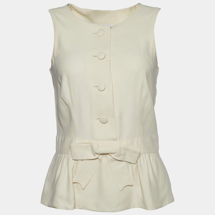 Pre Owned Moschino Couture Cream Crepe Bow Detail Button Front Top M