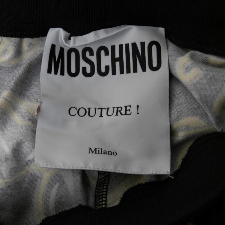 Pre Owned Moschino Couture Black Printed Stretch-Cotton Drawstring Pants S