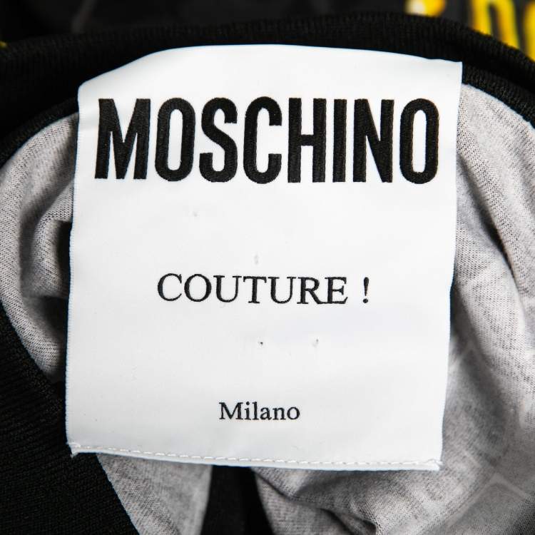 Pre Owned Moschino Couture Black Printed Cotton Zip Front Jacket M