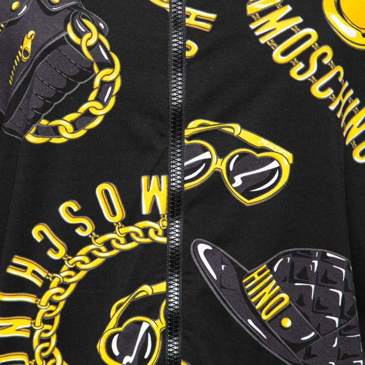 Pre Owned Moschino Couture Black Printed Cotton Zip Front Jacket M