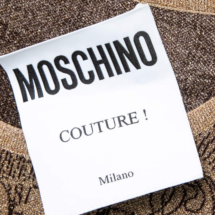 Pre Owned Moschino Couture Brown Metallic Teddy Bear Knit Mini Dress M
