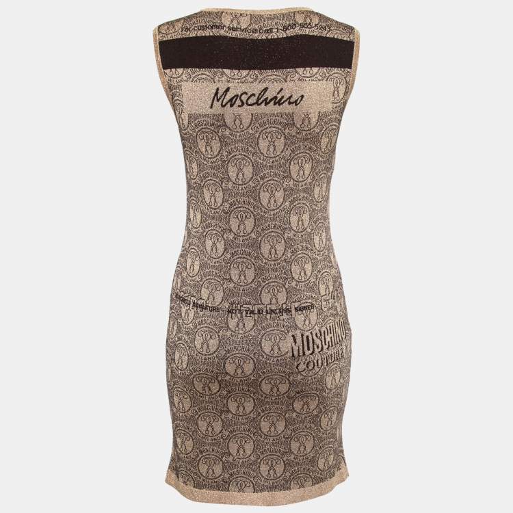 Pre Owned Moschino Couture Brown Metallic Teddy Bear Knit Mini Dress M