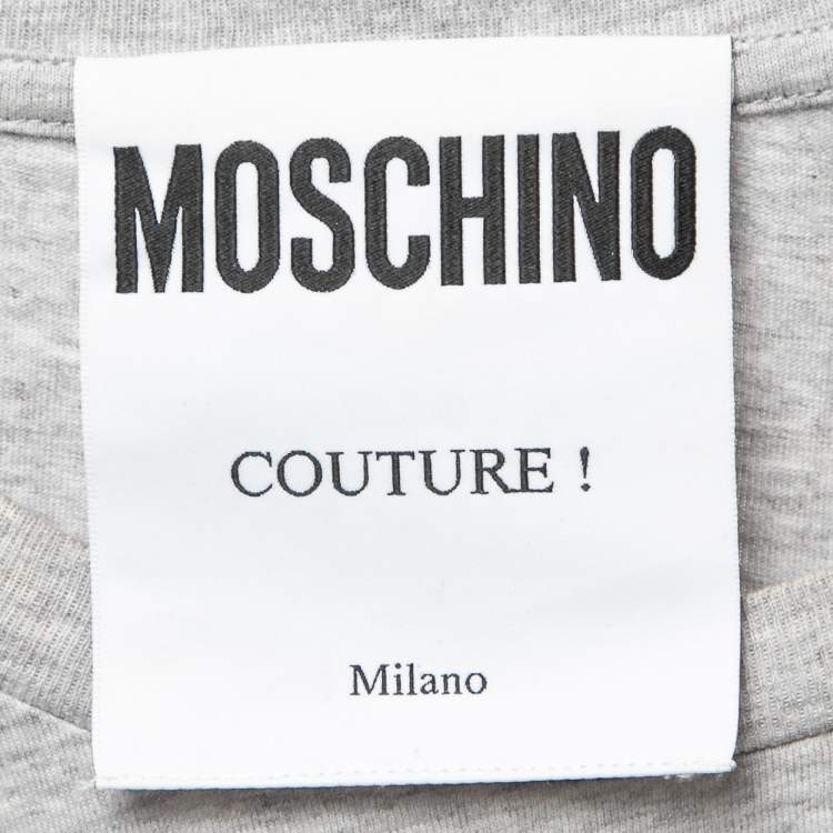 Pre Owned Moschino Couture Grey Shopaholic Mouse Print Cotton T-Shirt XXS