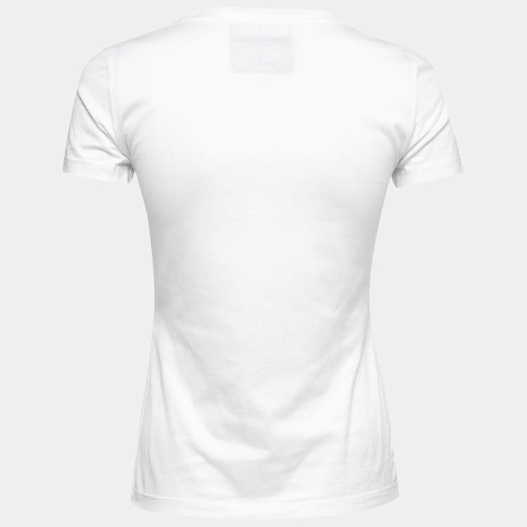 Pre Owned Moschino Couture White Logo Print Cotton T-Shirt S