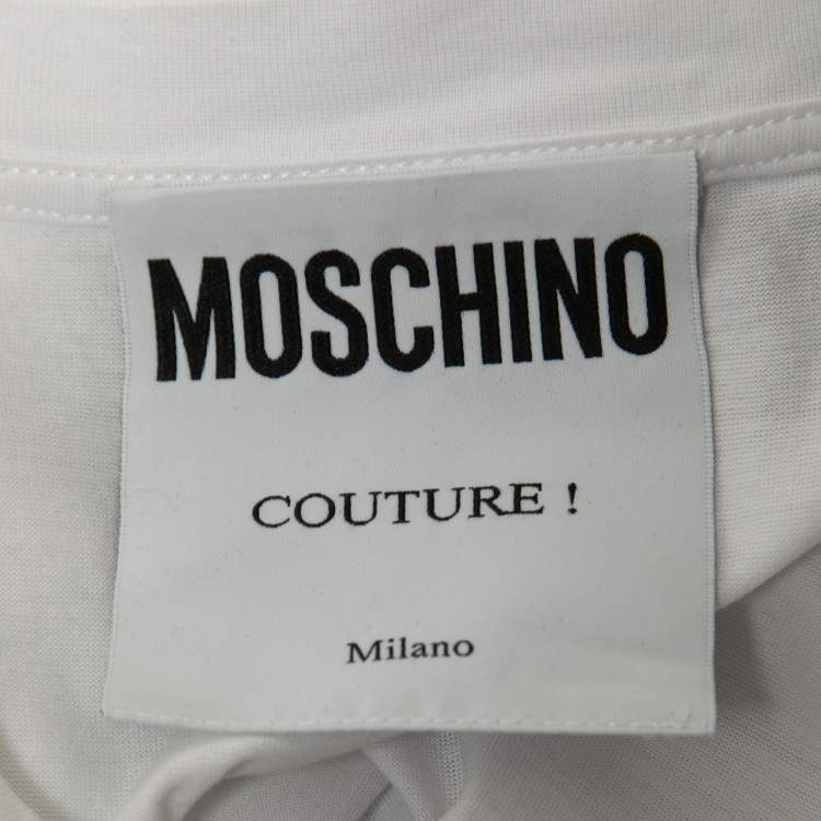 Pre Owned Moschino Couture White Logo Print Cotton T-Shirt S