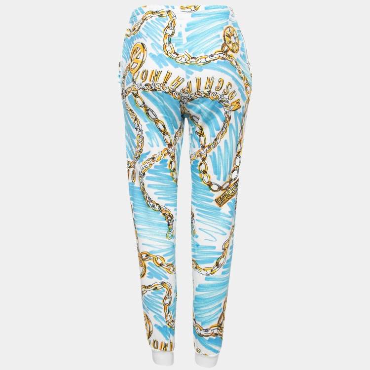 Pre Owned Moschino Couture Blue Chain Printed Cotton Joggers S