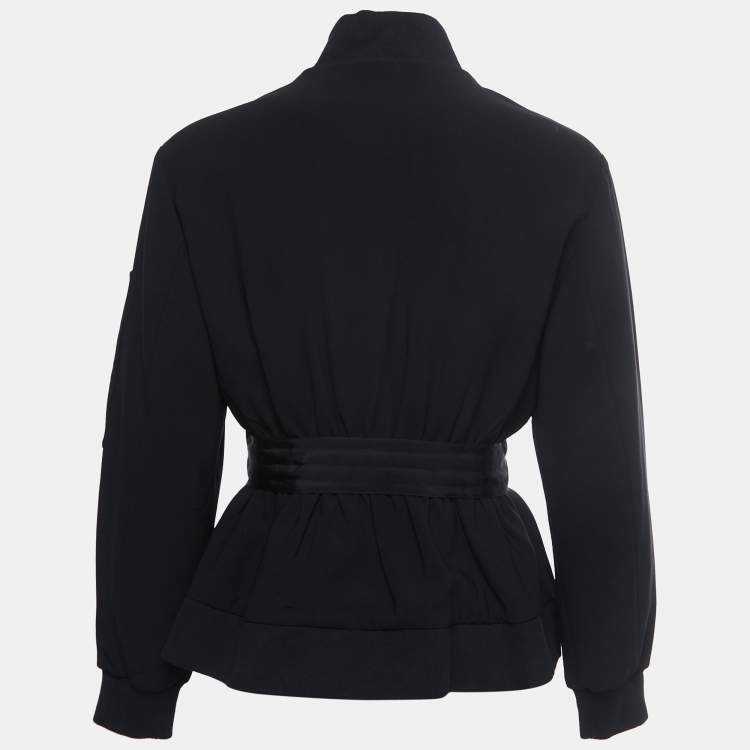 Pre Owned Moschino Couture Black Knit Pin-Embellished Belted Zip-Up Jacket S