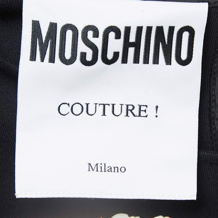 Pre Owned Moschino Couture Black Floral Print Cotton Ruffle Detail Dress S