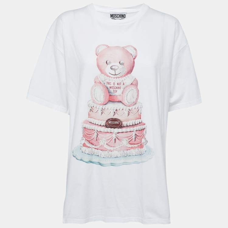 Pre Owned Moschino Couture White Cotton Teddy Bear Cake Print T-Shirt L