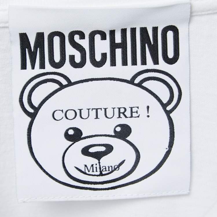 Pre Owned Moschino Couture White Cotton Teddy Bear Cake Print T-Shirt L