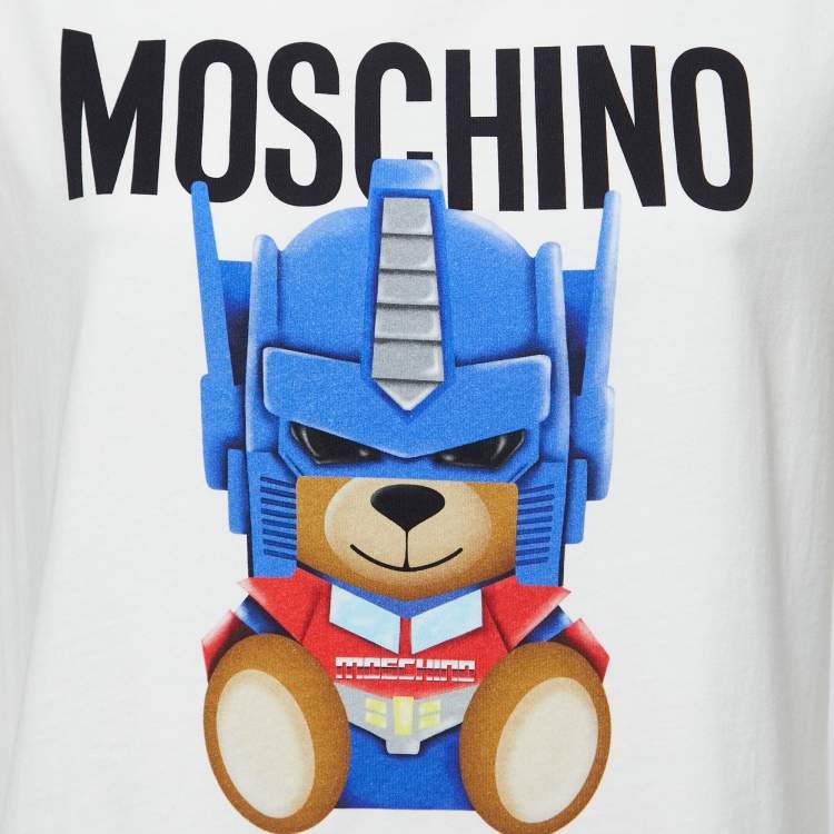 Pre Owned Moschino Couture White Cotton Toy Bear Logo T-Shirt L