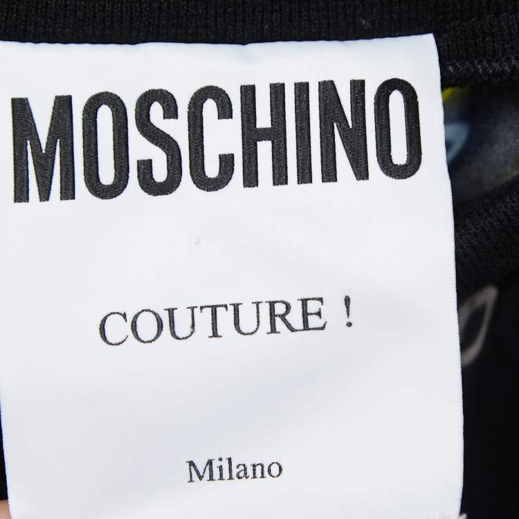 Pre Owned Moschino Couture Black Neon Signs Print Jersey Silk Jogger Pants M