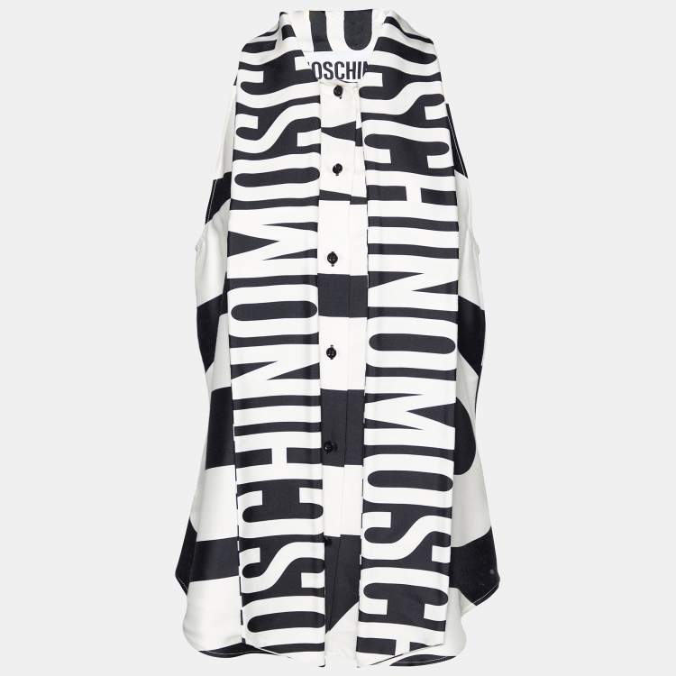 Pre Owned Moschino Couture Monochrome Printed Silk Neck Tie Detail Sleeveless Shirt M