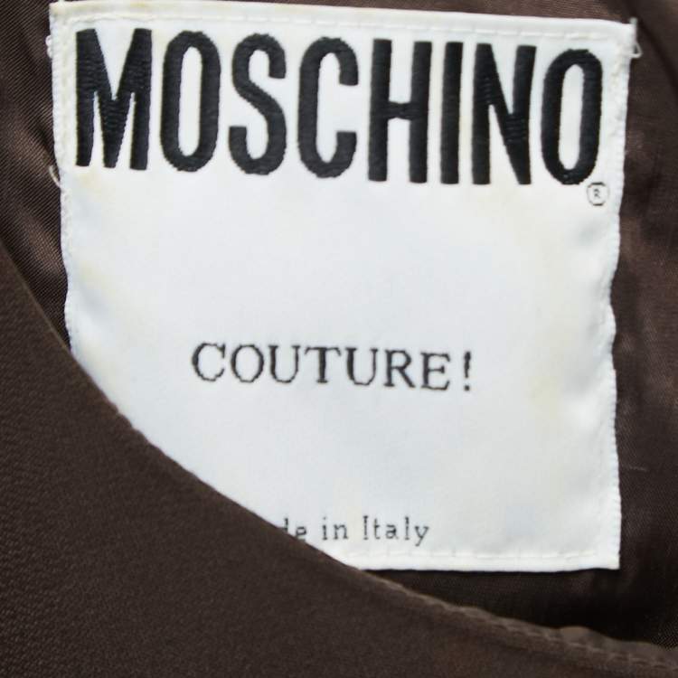 Pre Owned Moschino Couture Black/Brown Crepe & Lace Bow Detail Mini Dress L