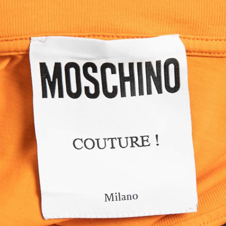 Pre Owned Moschino Couture Orange Logo Printed Cotton Half Sleeve T-Shirt L