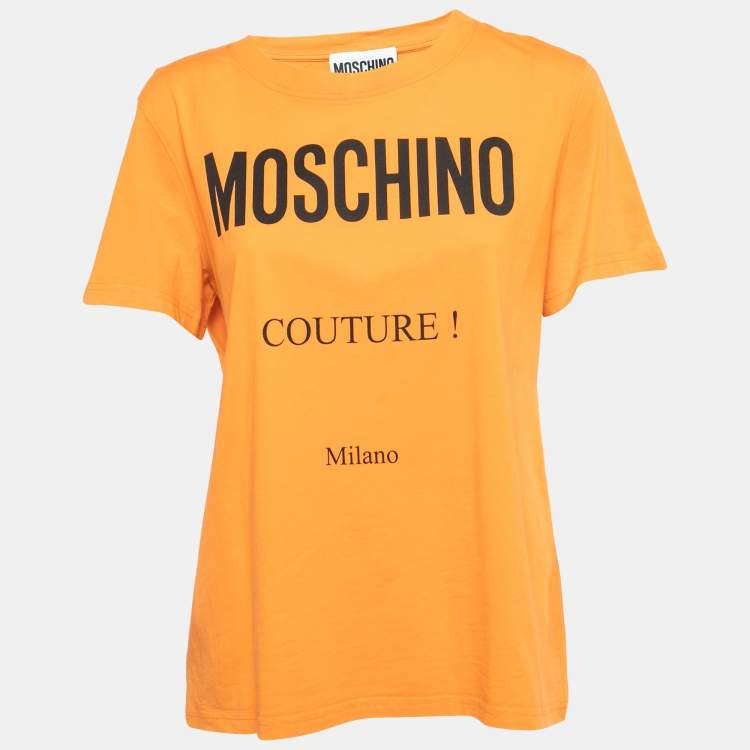 Pre Owned Moschino Couture Orange Logo Printed Cotton Half Sleeve T-Shirt L
